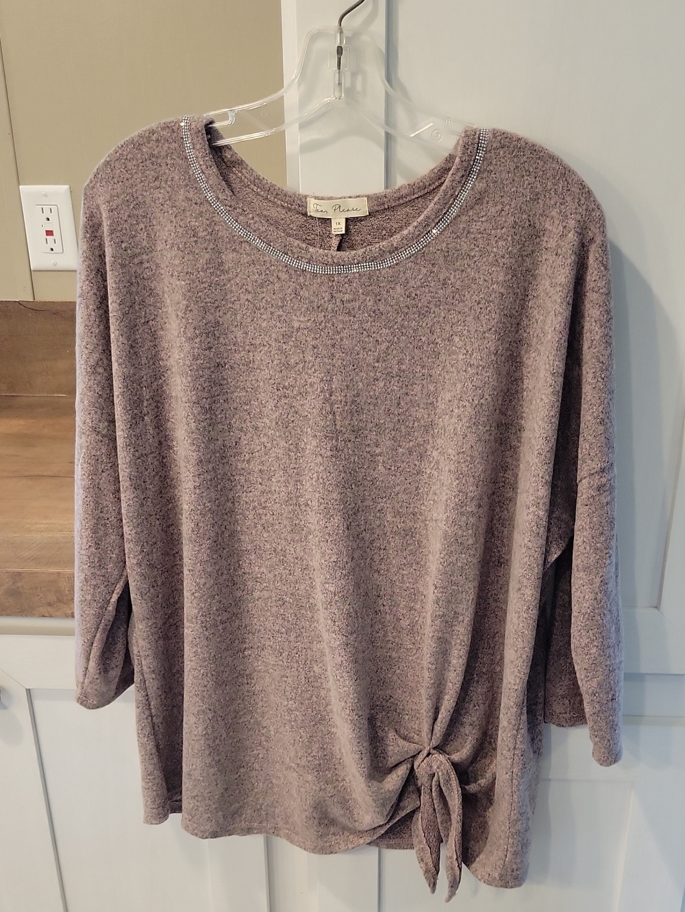 Gibson Dusty Lavender Tie-Knot Crewneck Sweater